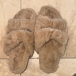 FITORY Womens Open Toe Slipper with Cozy Lining,Faux Rabbit Fur Cork NWOT 9